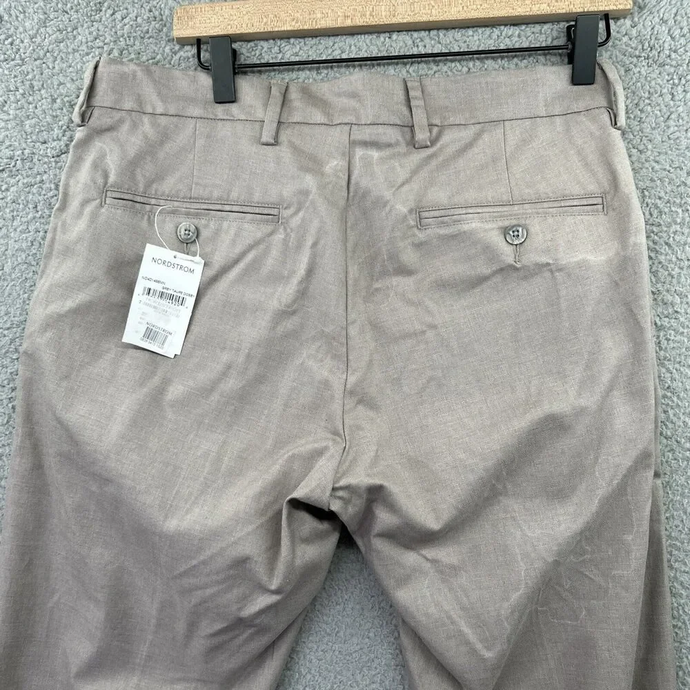 NORDSTROM Pants Mens 32 x 32 Gray Taupe Cotton Athletic Fit Non Iron Flat Front